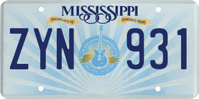 MS license plate ZYN931