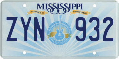 MS license plate ZYN932