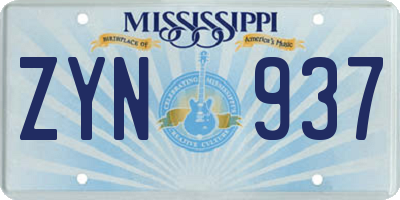 MS license plate ZYN937