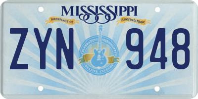 MS license plate ZYN948