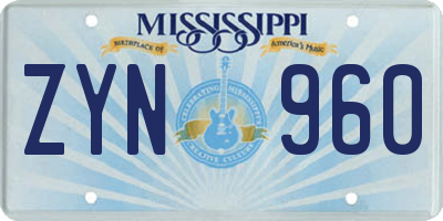 MS license plate ZYN960