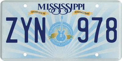 MS license plate ZYN978