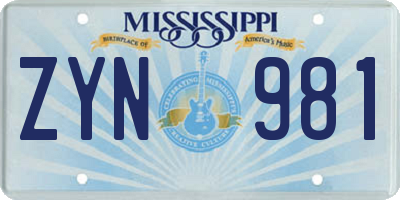 MS license plate ZYN981
