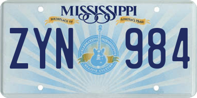 MS license plate ZYN984