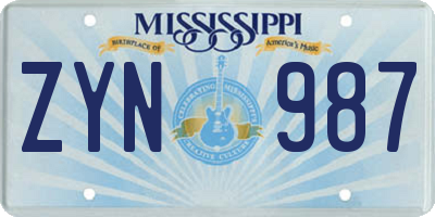 MS license plate ZYN987