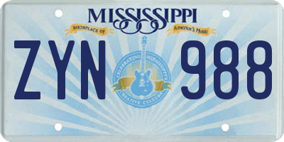 MS license plate ZYN988