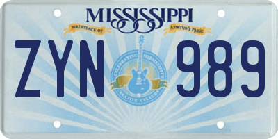 MS license plate ZYN989