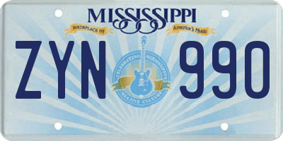 MS license plate ZYN990