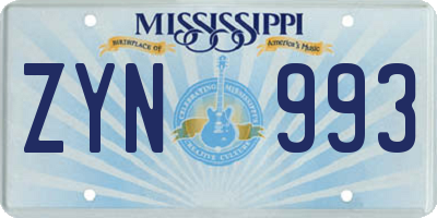 MS license plate ZYN993