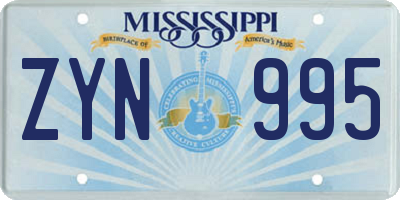 MS license plate ZYN995