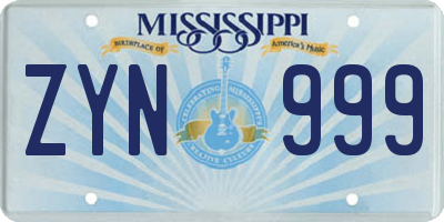 MS license plate ZYN999