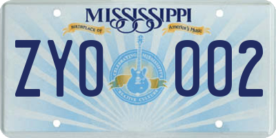 MS license plate ZYO002