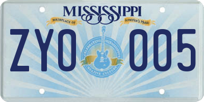 MS license plate ZYO005