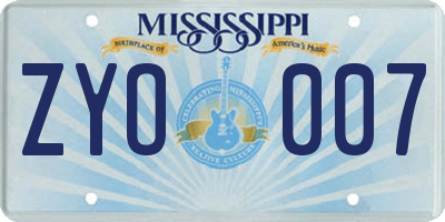 MS license plate ZYO007