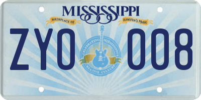 MS license plate ZYO008
