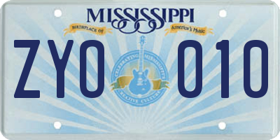 MS license plate ZYO010