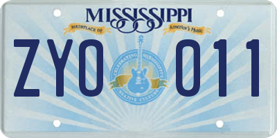 MS license plate ZYO011