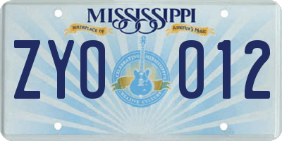 MS license plate ZYO012