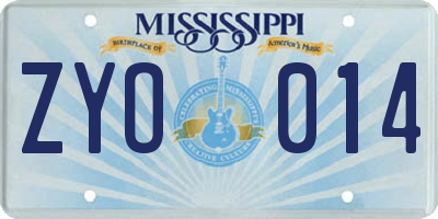 MS license plate ZYO014