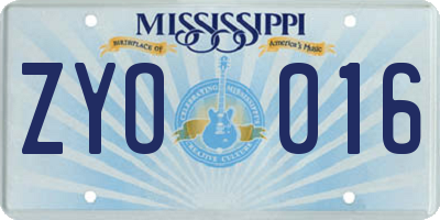 MS license plate ZYO016