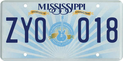 MS license plate ZYO018