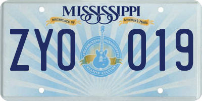 MS license plate ZYO019