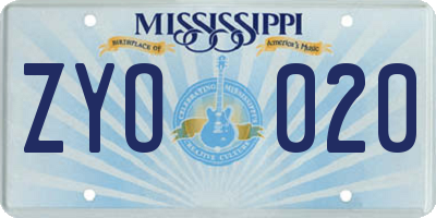 MS license plate ZYO020