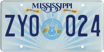 MS license plate ZYO024