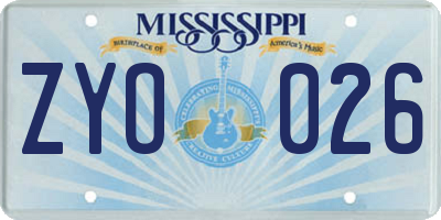 MS license plate ZYO026