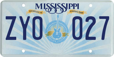 MS license plate ZYO027