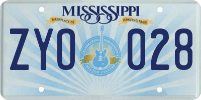 MS license plate ZYO028