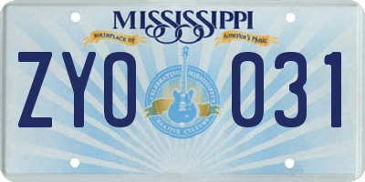 MS license plate ZYO031