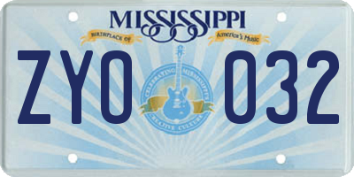 MS license plate ZYO032