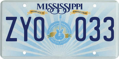 MS license plate ZYO033