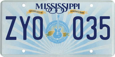 MS license plate ZYO035