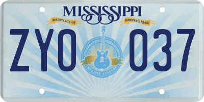 MS license plate ZYO037