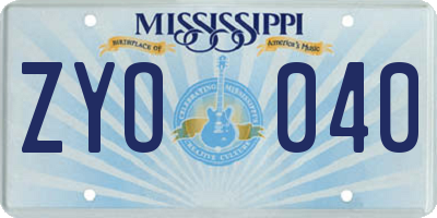 MS license plate ZYO040