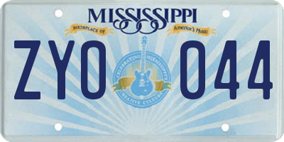 MS license plate ZYO044
