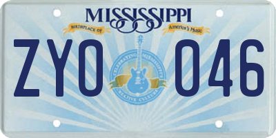 MS license plate ZYO046