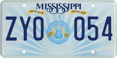 MS license plate ZYO054