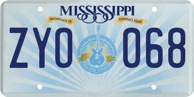 MS license plate ZYO068