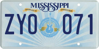 MS license plate ZYO071