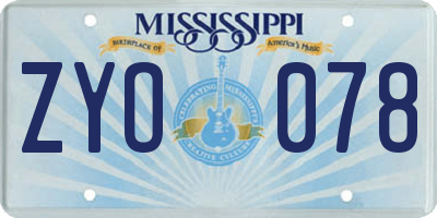 MS license plate ZYO078
