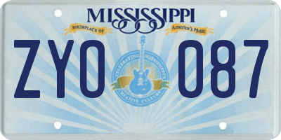 MS license plate ZYO087