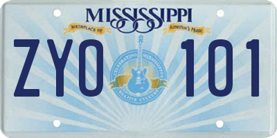 MS license plate ZYO101
