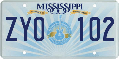 MS license plate ZYO102
