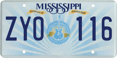 MS license plate ZYO116