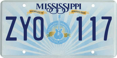 MS license plate ZYO117