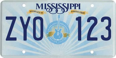 MS license plate ZYO123