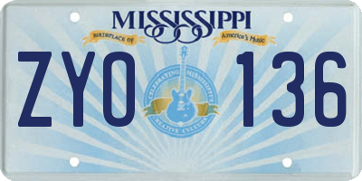 MS license plate ZYO136